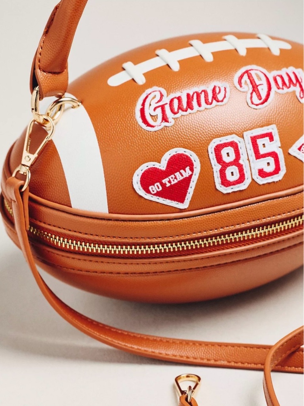 Anthropologie 'Game Day' Football Top-Handle Mini Bag in Tan and White - Picture 3 of 5